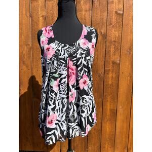 New York & Company Floral Sleeveless Blouse - Pink & Black - Size L